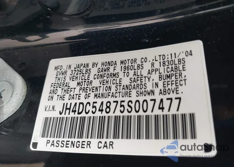 2005 Acura Rsx from USA, damaged, VIN JH4DC54875S007477